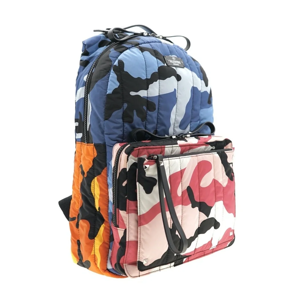 Valentino Garavani Backpack Camouflage Quilted Nylon Multicolor New